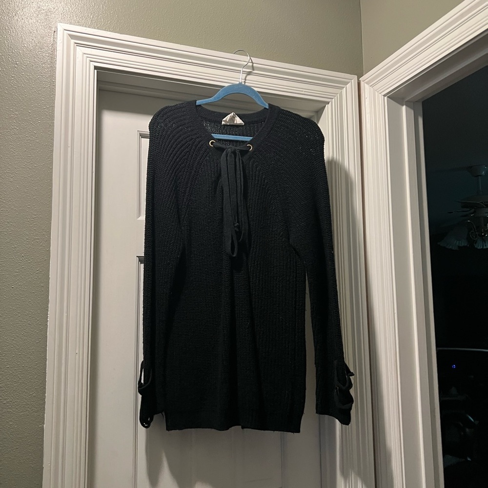 Lace up v neck long sweater